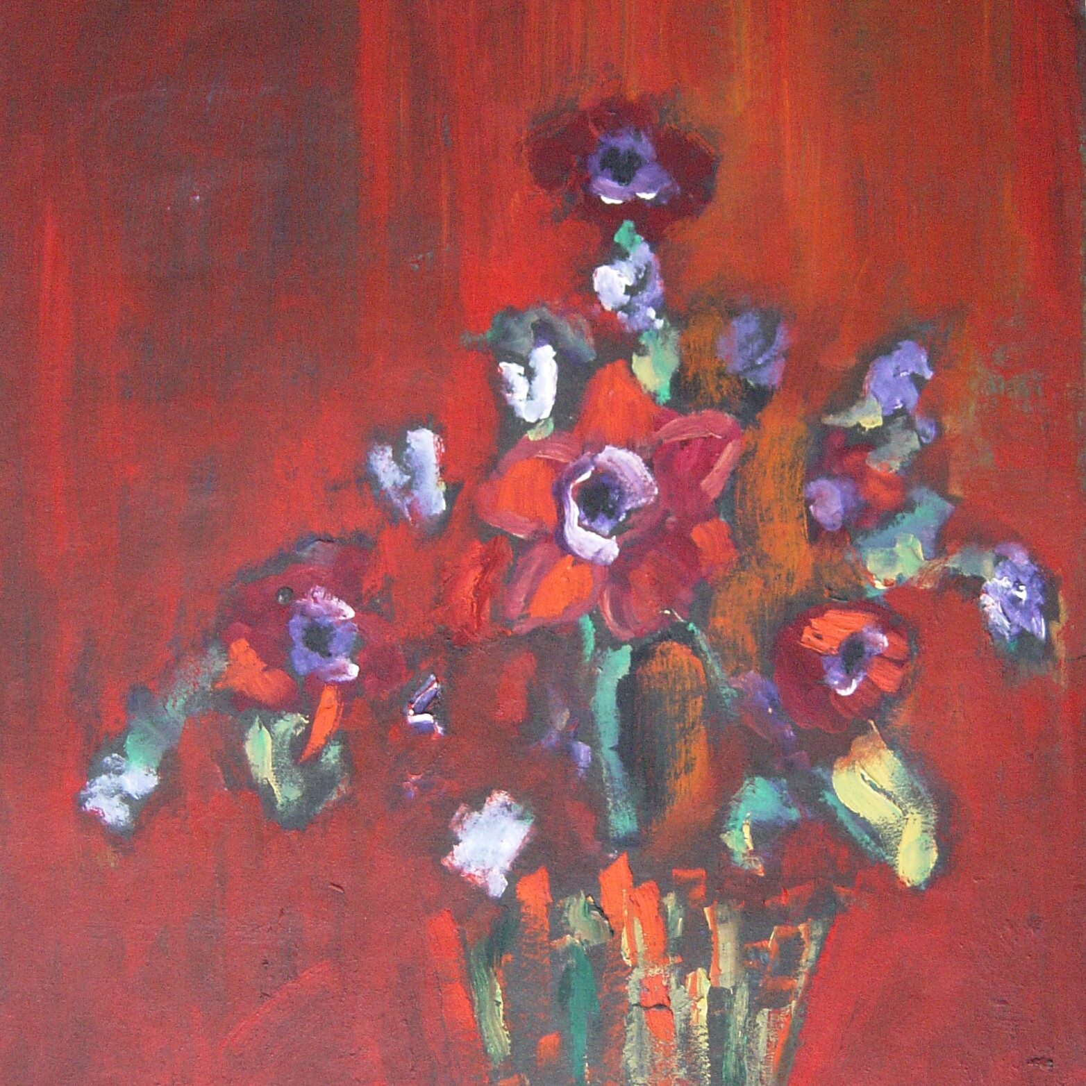 Arnold Daghani - untitled flowers on red
