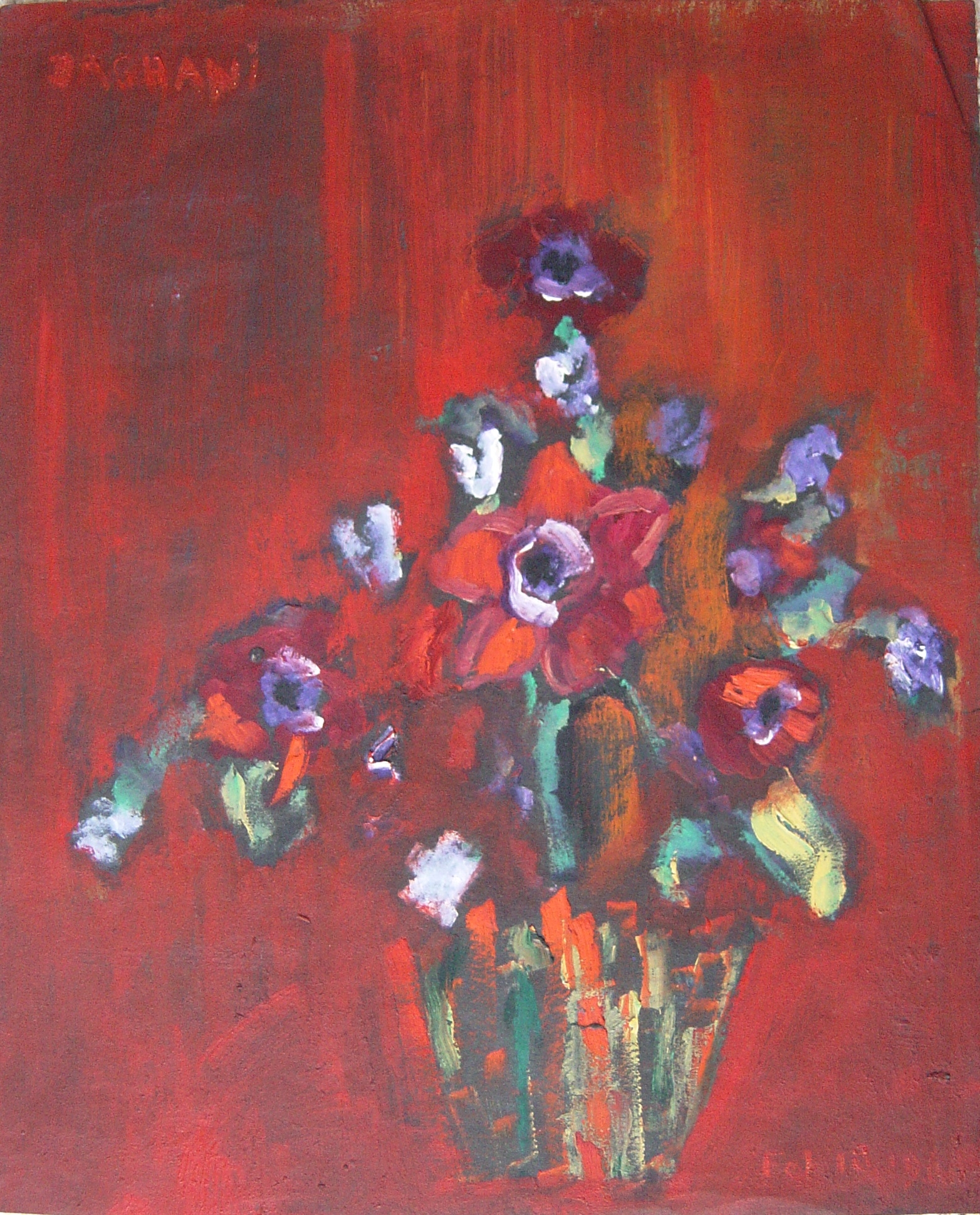 Arnold Daghani - untitled flowers on red